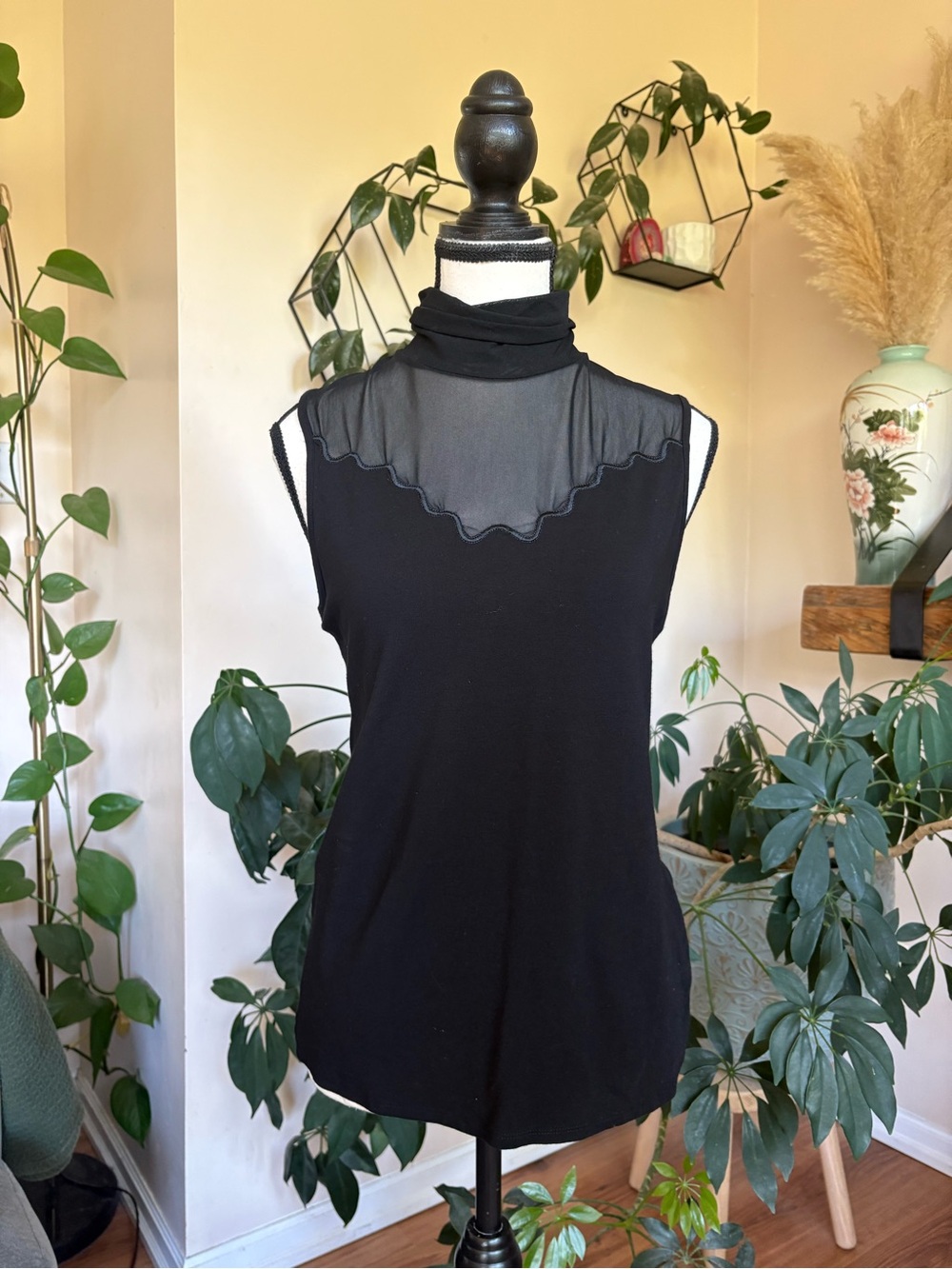 Y2K Vintage Mock Neck Sheer Mesh Top